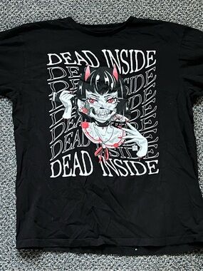 Dead Inside Graphic Tee - Black with Red & White Anime Motif